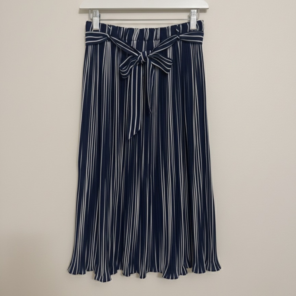 Alice Blue Navy and White Striped A-Line Midi Skirt